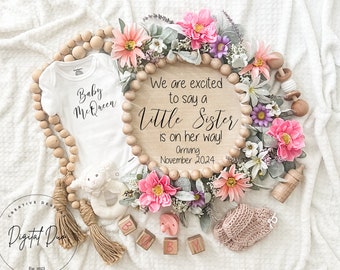 Girl Digital Pregnancy Announcement, Neutral, Social Media, Facebook, Instagram, Gender Reveal