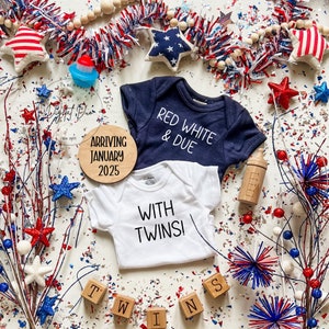 4th of July twin pregnancy announcement, July 4th twin Pregnancy Reveal Digital,  Social Media Pregnancy Announcement, summer baby reveal