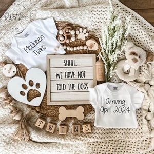 Shhh we want told the dogs, My parents are having twins, Dog pregnancy announcement, Twin announcement, dog theme twin announcement