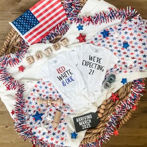 4th of July twin pregnancy announcement, July 4th twin Pregnancy Reveal Digital,  Social Media Pregnancy Announcement, summer baby reveal