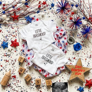 little firecracker 4th of July twin pregnancy announcement, July 4th twin Pregnancy Reveal Digital,  Social Media Pregnancy Announcement