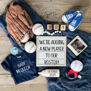 Annuncio di gravidanza nel baseball Annuncio di gravidanza nello sport ragazzo Rivelazione della gravidanza Annuncio del bambino primaverile Annuncio digitale del neonato