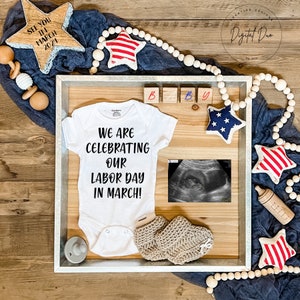 Labor Day Baby Announcement, Editable Pregnancy Template, Digital Baby Reveal, funny onesie pregnancy announcement