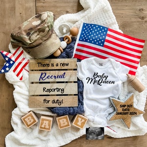 Military pregnancy announcement, digital pregnancy announcement, soldier baby reveal, 4th of July pregnancy announcement, littlest recruit