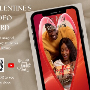 Tarjeta de vídeo del día de San Valentín. Hecho a medida, Descarga digital, Tarjeta de regalo de lujo, Personalizado, Rojo, Electrónico, Tarjeta descargable, A medida