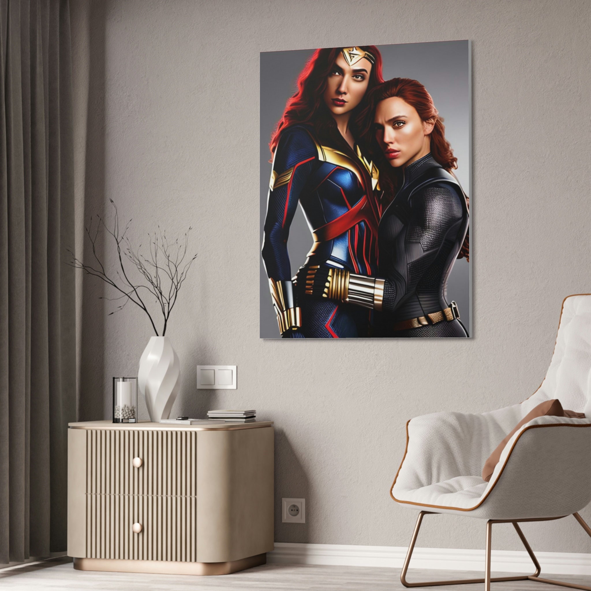 Black Widow and Wonder Woman Embrace Canvas Wall Art | Original Art by ...