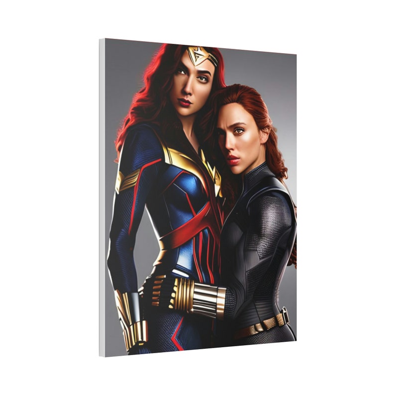 Black Widow and Wonder Woman Embrace Canvas Wall Art | Original Art by ...
