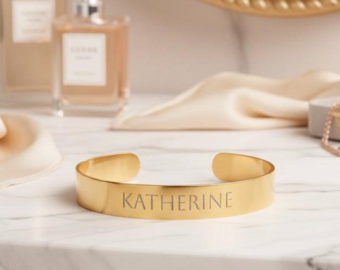 Engraved Cuff Bracelet, Personalized Stainless Steel Bangle