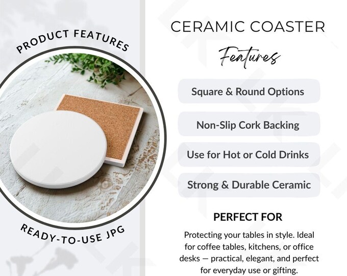 Etsy Listing Photo | Ceramic Coaster Features Image (JPG Download)