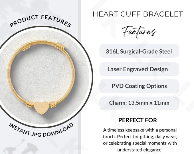 Etsy Listing Photo | Heart Cuff Bracelet Features Image (JPG Download)