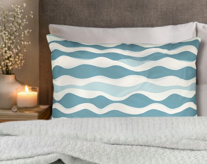 Blue Wave Pattern Pillow Sham | Coastal Striped Decorative Pillowcase