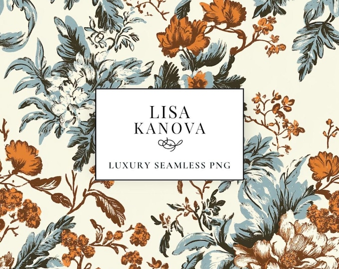 Luxury Floral Seamless Pattern – European Vintage Style (PNG Digital Download)