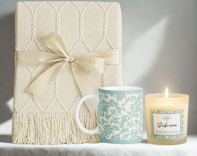 Luxury Blanket, Mug & Candle Gift Set, Kanova Toile Collection