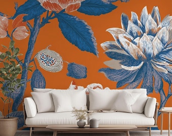 Wall Mural Digital Download, Large Floral Print File, Bold Home Decor, Interior Design, Maximalist Wall in Sunset at the Orangerie