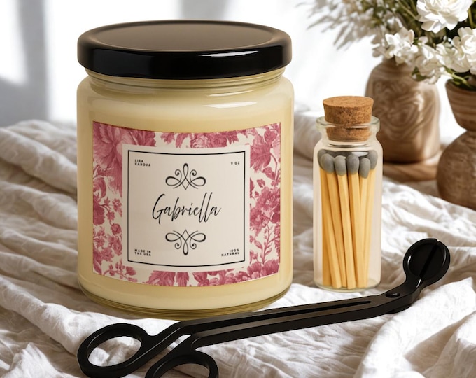 Personalized Soy Candle Gift Set, Wick Trimmer, Matches