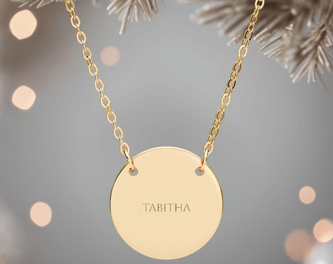 Engraved Circle Pendant Necklace, Personalized Stainless Steel Charm