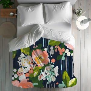 Microfiber Duvet Cover in Grit and Bloom Artistic Floral Bedding in Blush, Clay & Midnight Blue