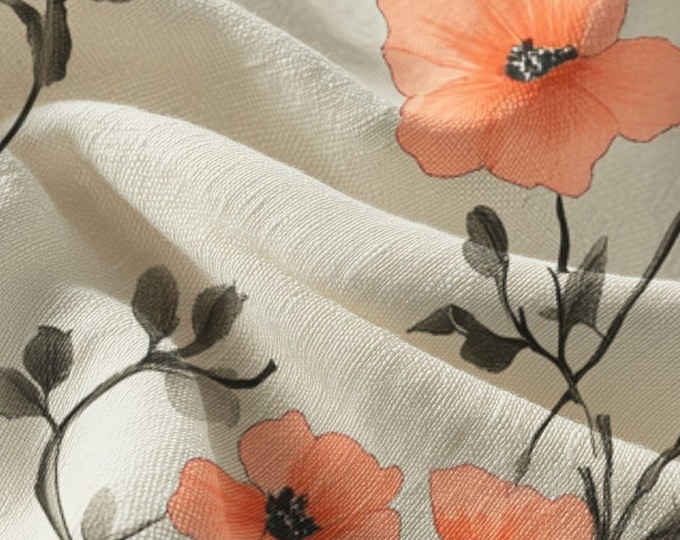 Pima Cotton Coral Poppy Floral Fabric