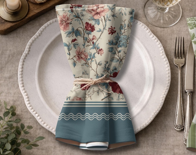 Designer Set of 4 - 100% Cotton Twill 22" x 22" Modern Heirloom Napkins in Night Garden