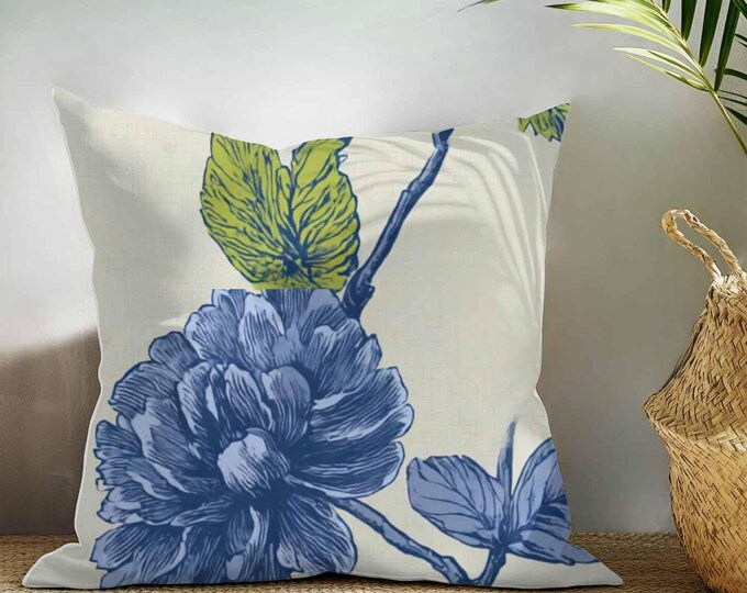 Reversible Designer Throw Pillow Cover | Square or Lumbar | Floral and Stripes | by Lisa Kanova in The Beach House Botanical