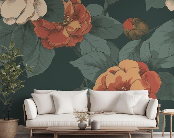 Late Nights in the Library | Wall Mural Digital Download, Large Floral Print File, Bold Home Decor, Interior Design, Maximalist Wall