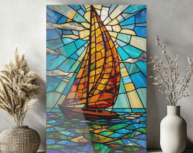 Stained Glass Sailboat Acrylic Print | Wall Art, French Cleat Hanging
