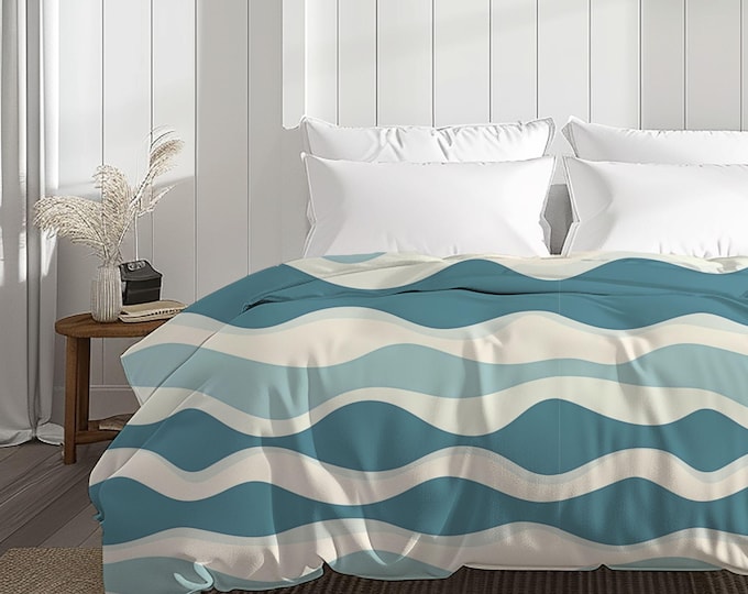 Blue Wave Pattern Duvet Cover | Ocean Wavy Stripes Bedding