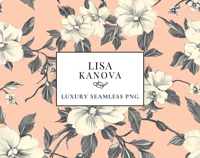 Floral Seamless Pattern, Blush & Charcoal, Designer PNG (Digital Download)