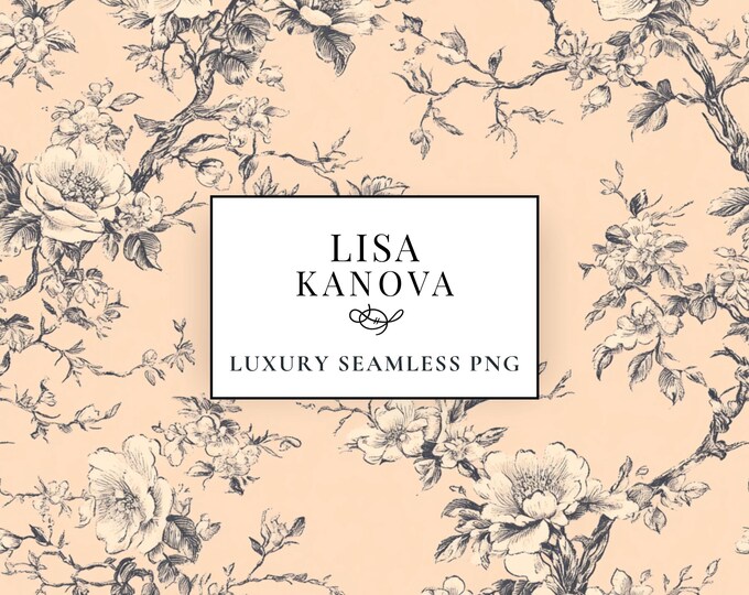 Floral Toile Seamless Pattern, Peach Vintage Design (PNG Digital Download)