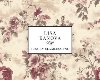 Burgundy Floral Seamless Pattern, Vintage Style PNG (Digital Download)