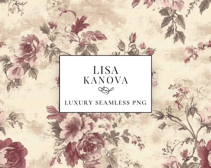 Burgundy Floral Seamless Pattern, Vintage Style PNG (Digital Download)