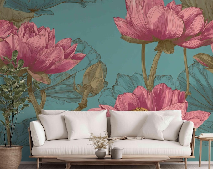 Golden Hour at the Isle | Wall Mural Digital Download, Large Floral Print File, Bold Home Decor, Interior Design, Maximalist Wall