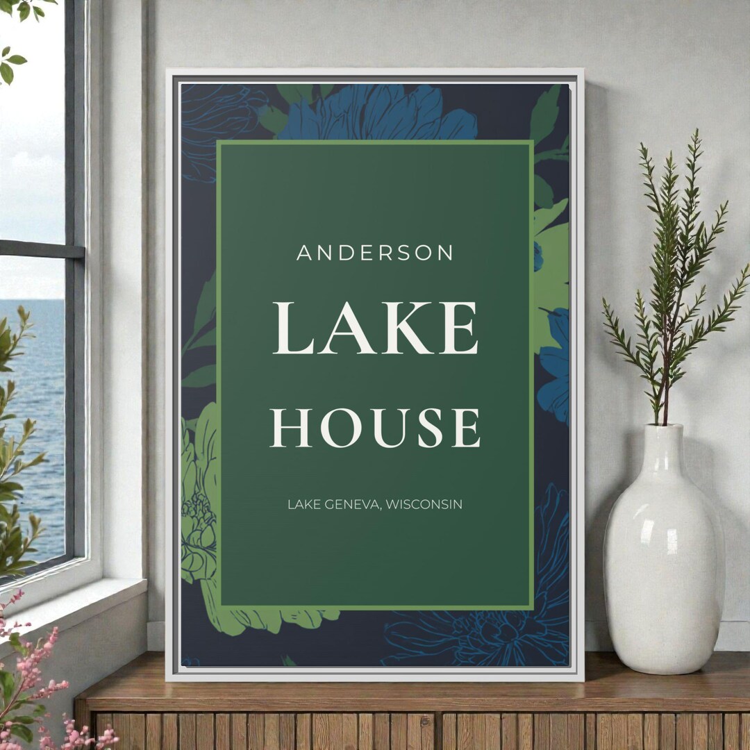Lake House Sign Matte Canvas Frame | Personalized Lake Cottage Wall Art ...
