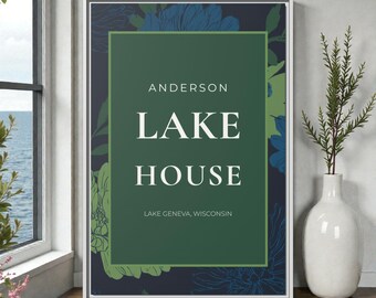 Lake House Sign Matte Canvas Frame | Personalized Lake Cottage Wall Art