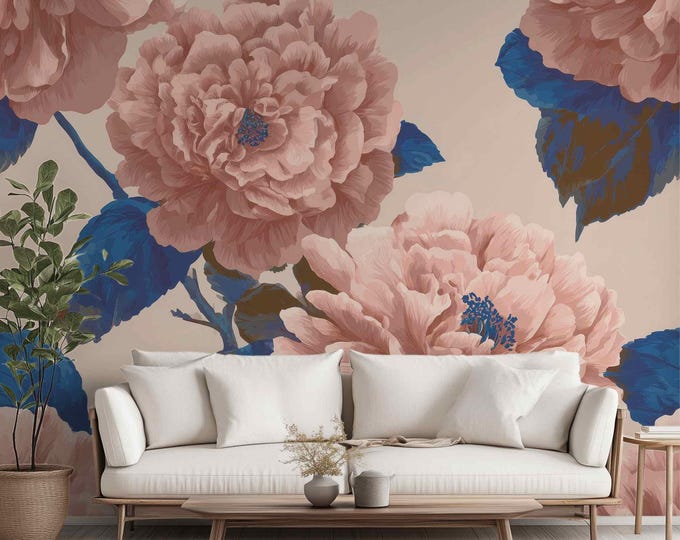 A Proper Tea for Two | Wall Mural Digital Download, Large Floral Print File, Bold Home Decor, Interior Design, Maximalist Wall