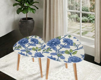 The Beach House Botanical | Artisan Nesting Triangle Coffee Table Set of 2 (Made in USA)