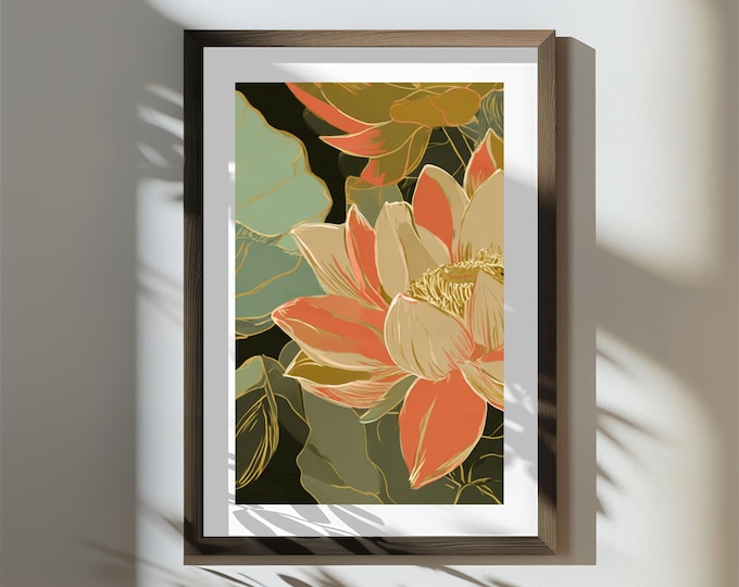 The Lotus Pool at Sunset | Statement Wall Art Print | Digital Download | Bold Maximalist Art | Printable Wall Art 24x36 | Gallery Wall Decor