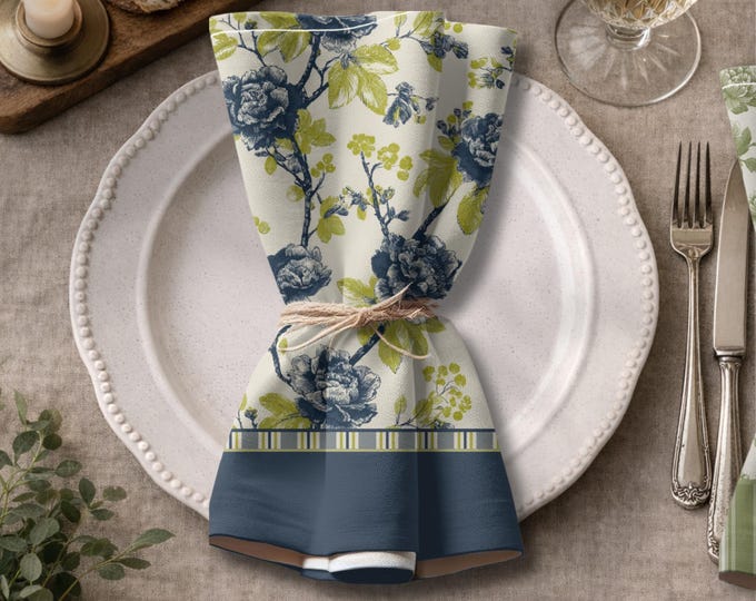 Designer Set of 4 - 100% Cotton Twill 22" x 22" Modern Heirloom Napkins in Vibrant Garden