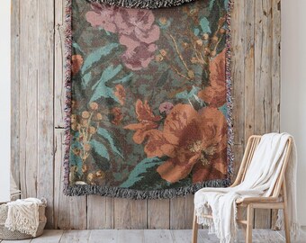 Statement Heirloom Cotton Woven Throw,  A Bold, Curated Textile for Modern Interiors in Vibrant Garden Conservatory