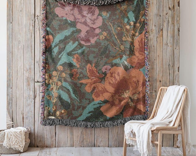 Statement Heirloom Cotton Woven Throw,  A Bold, Curated Textile for Modern Interiors in Vibrant Garden Conservatory