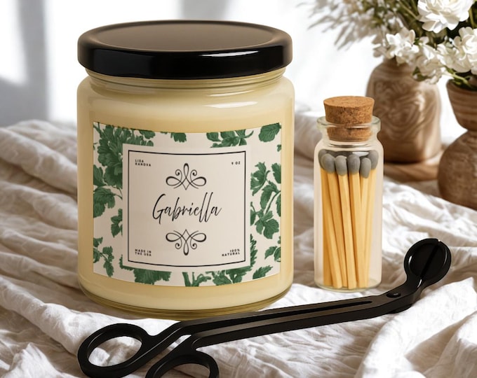 Personalized Soy Candle Gift Set, Wick Trimmer & Matches