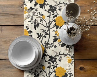 Faroles en la finca de verano / Camino de mesa de sarga de algodón / Mantelería botánica llamativa de Lisa Kanova