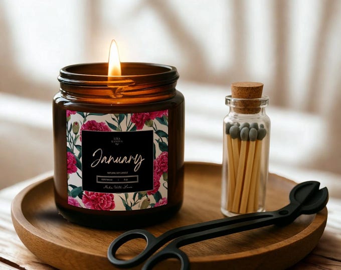 Luxury Candle 3 Piece Gift Set Birth Flower Edition by Lisa Kanova - January Carnation