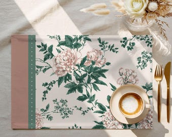 Exclusive Designer Pattern Placemat | 100% Cotton Twill in Dotted Blush Garden