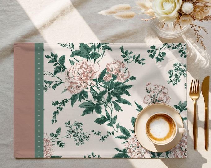 Exclusive Designer Pattern Placemat | 100% Cotton Twill in Dotted Blush Garden