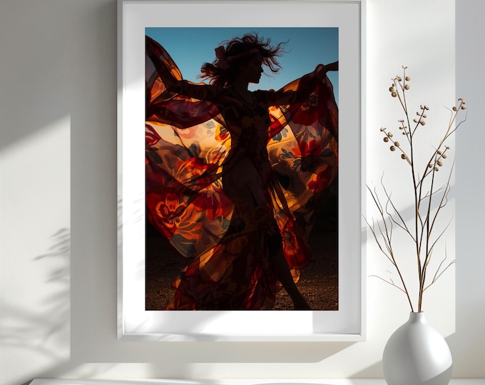Cinematic Terracotta Floral Silhouette Art Print (24x36 Printable)