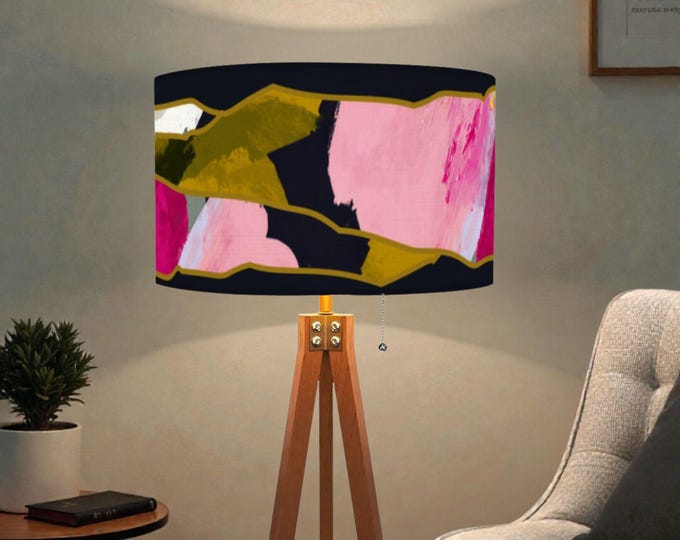 Designer Wood and Linen Tripod Floor Lamp Made in USA by Lisa Kanova