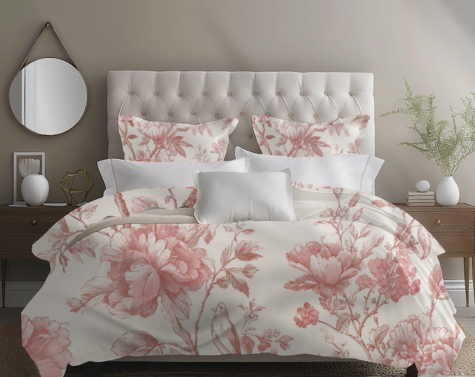 Cotton Duvet Cover Set with Reversible Pillow Shams – Proper Blush Toile Collection