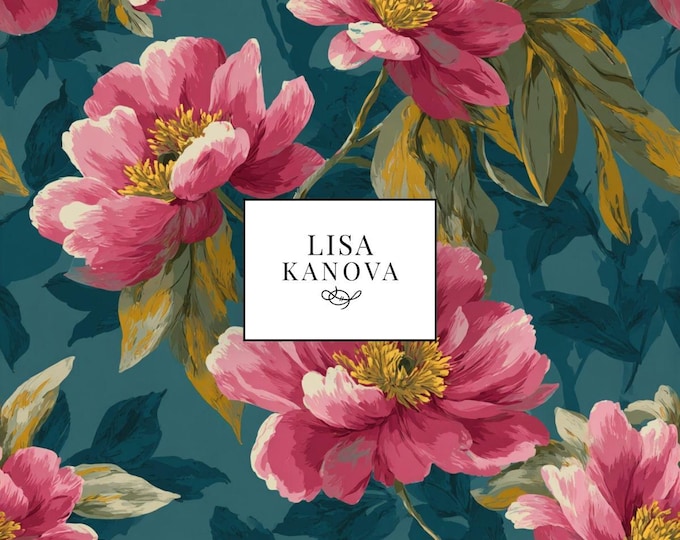 The Courtyard in Bloom | Blue, Pink and Teal Floral Seamless Repeat Pattern | Lisa Kanova Surface Design