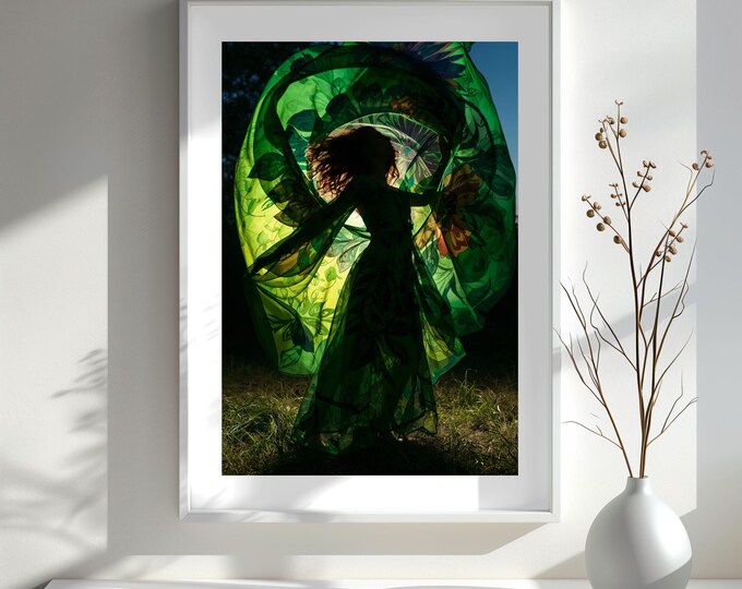 Cinematic Green Floral Silhouette Art Print (24x36 Printable)